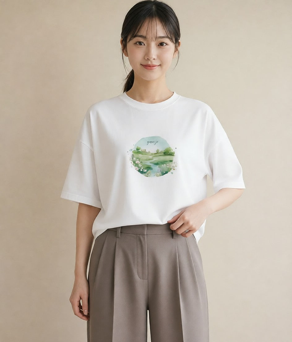 Tシャツ レディース 芝生 植物 ボタニカル イラスト 送別ギフト 通勤 白T YMAZO