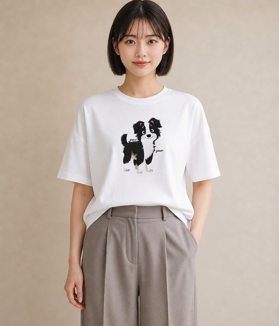 グラフィックTシャツ レディース ボーダーコリー 犬 いぬ イラスト 水彩風 週末コーデ 敬老の日 白T YMAZO