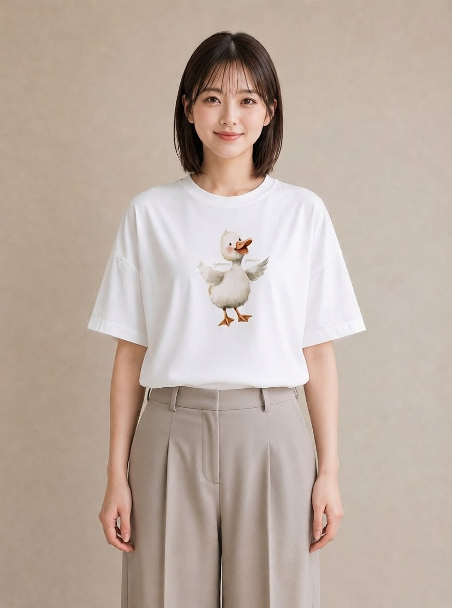 グラフィックTシャツ レディース ひよこ 動物 アニマル イラスト レトロ カジュアルコーデ 買い物 白T YMAZO