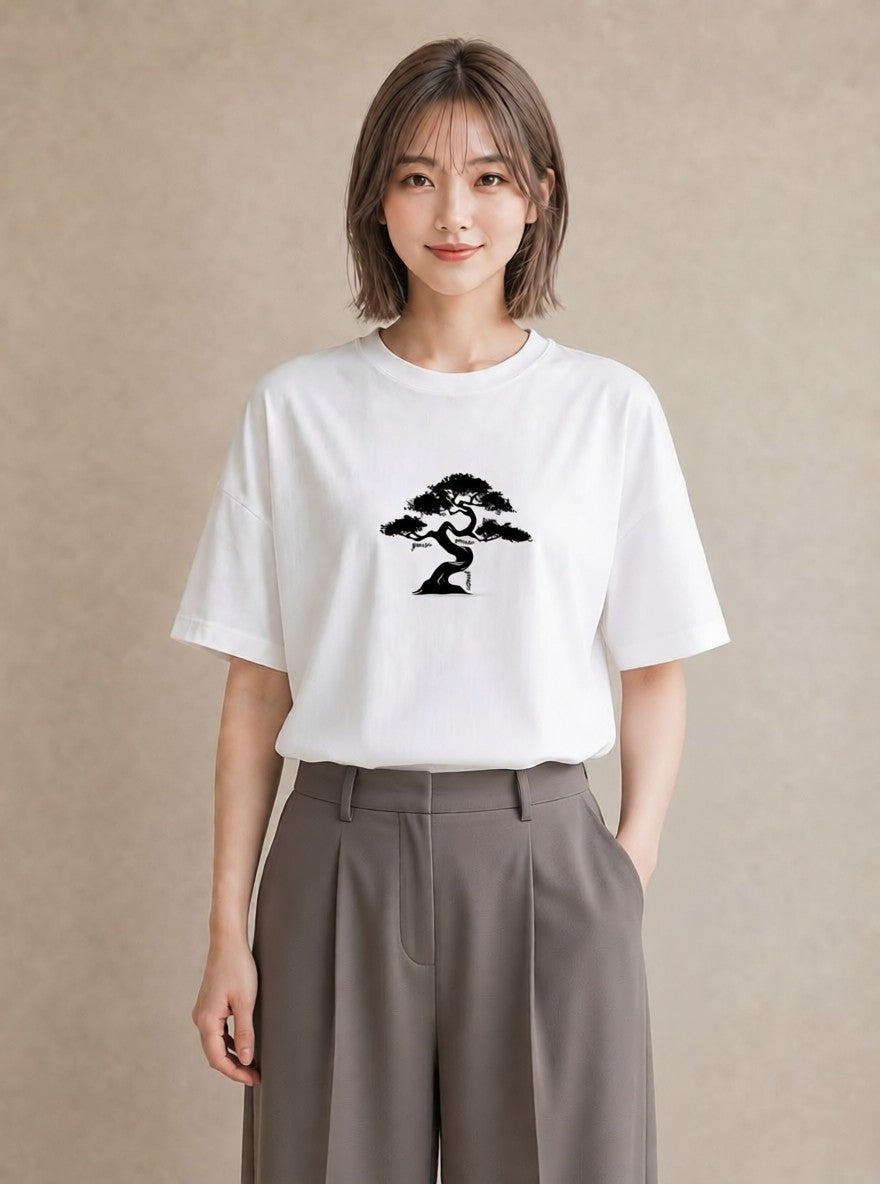 半袖Tシャツ レディース 盆栽 植物 ボタニカル イラスト ナチュラル 社会人 女性 白T YMAZO