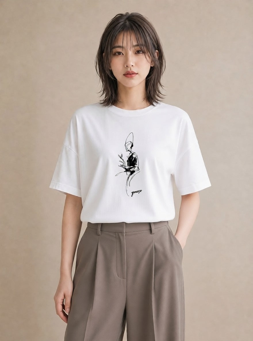 グラフィックTシャツ レディース 女の子 ガール 後ろ姿 イラスト きれいめ 姉妹 送別ギフト 白T YMAZO