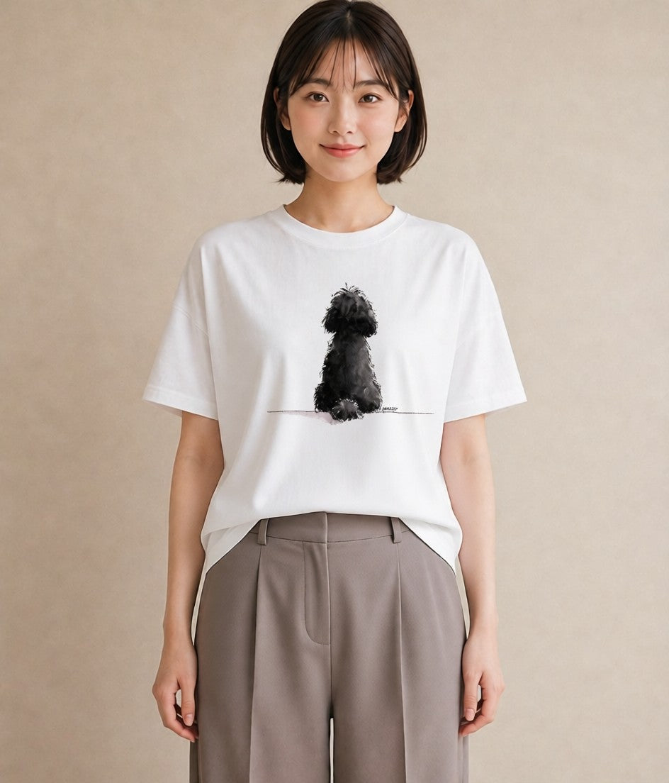 半袖Tシャツ レディース トイプードル プードル 犬 いぬ イラスト 北欧風 友達ギフト 部屋着 白T YMAZO