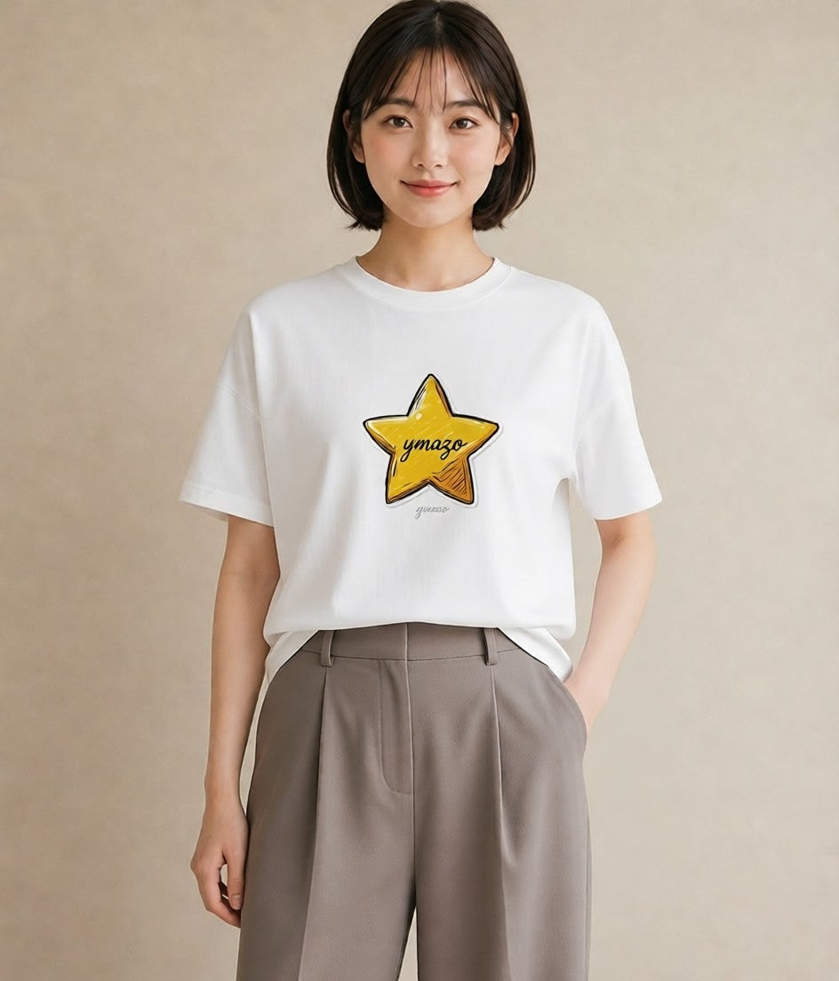プリントTシャツ レディース 流れ星 星空 宇宙 イラスト アート風 帰省 ラフ 白T YMAZO