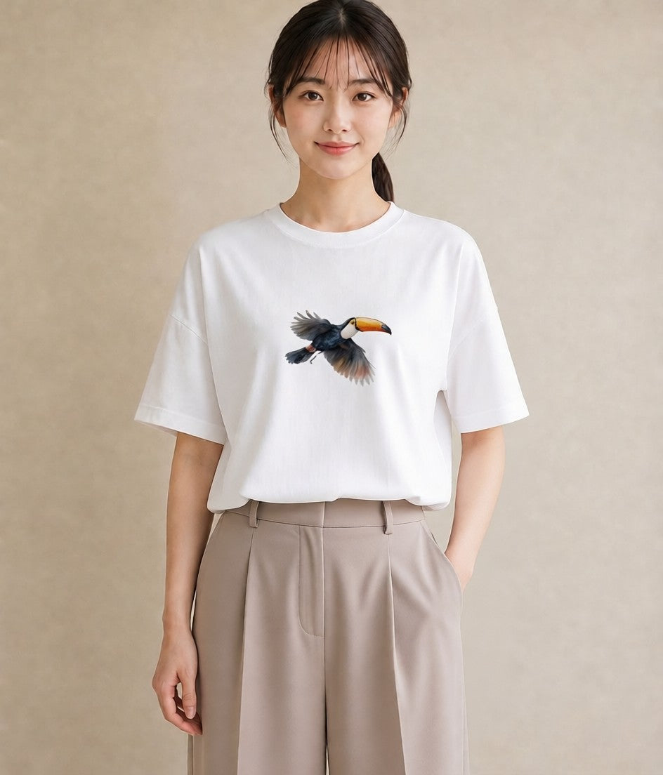 半袖Tシャツ レディース ハシビロコウ 動物 アニマル イラスト 旅行用 海 白T YMAZO
