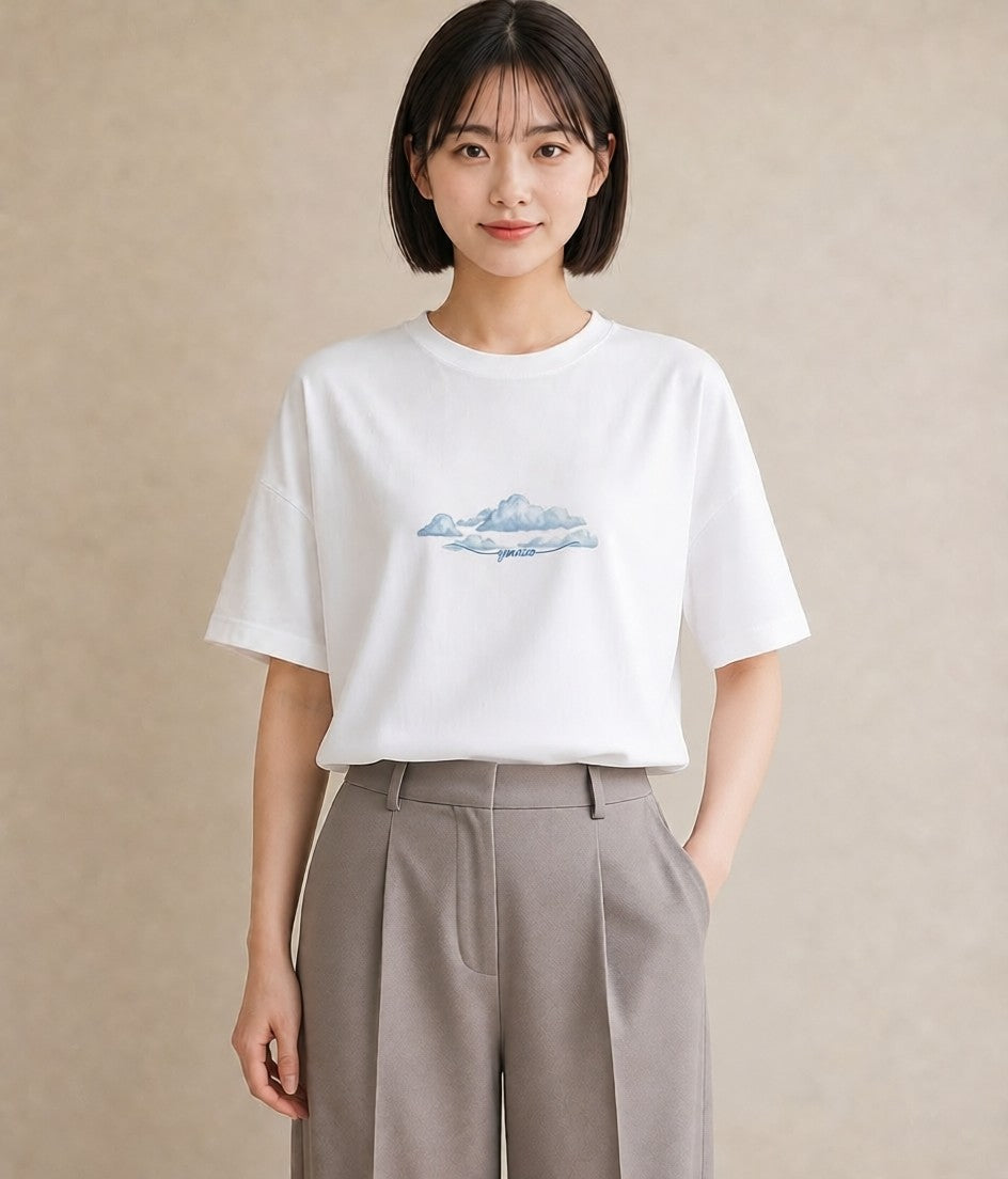 Tシャツ レディース 空 星空 宇宙 イラスト ナチュラル 普段着 週末コーデ 白T YMAZO