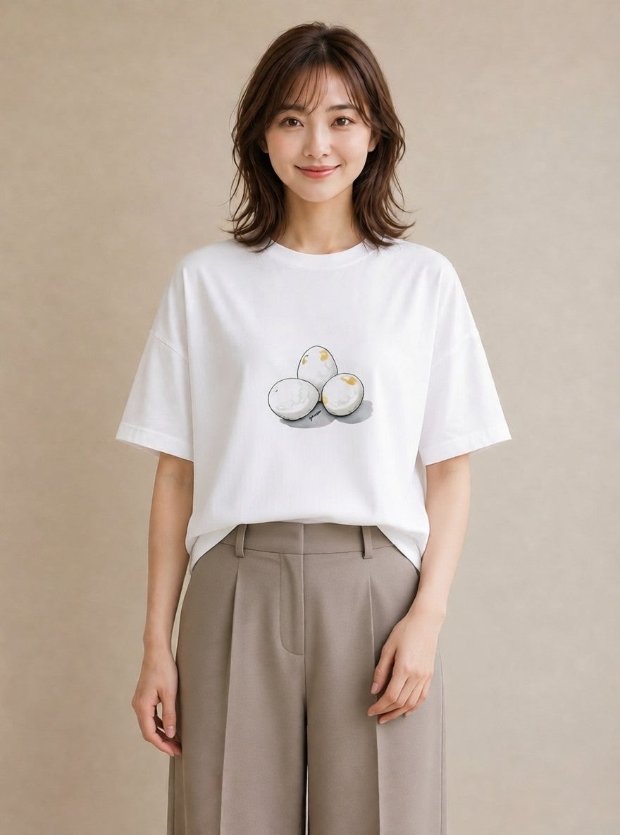 デザインTシャツ レディース 目玉焼き 食べ物 フード イラスト カジュアル 部屋着 女性向けギフト 白T YMAZO