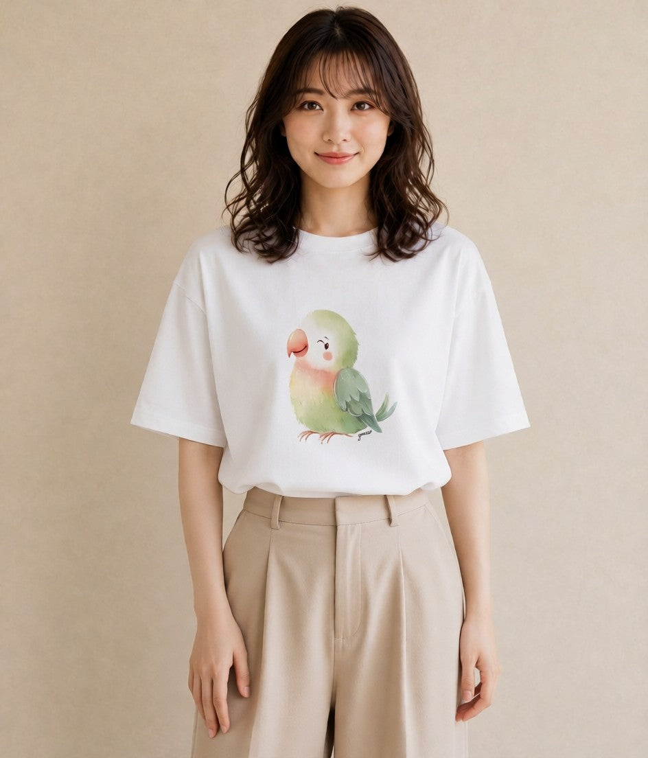 Tシャツ レディース 小鳥 ペット 動物 イラスト カフェコーデ 女性向けギフト 散歩 白T YMAZO