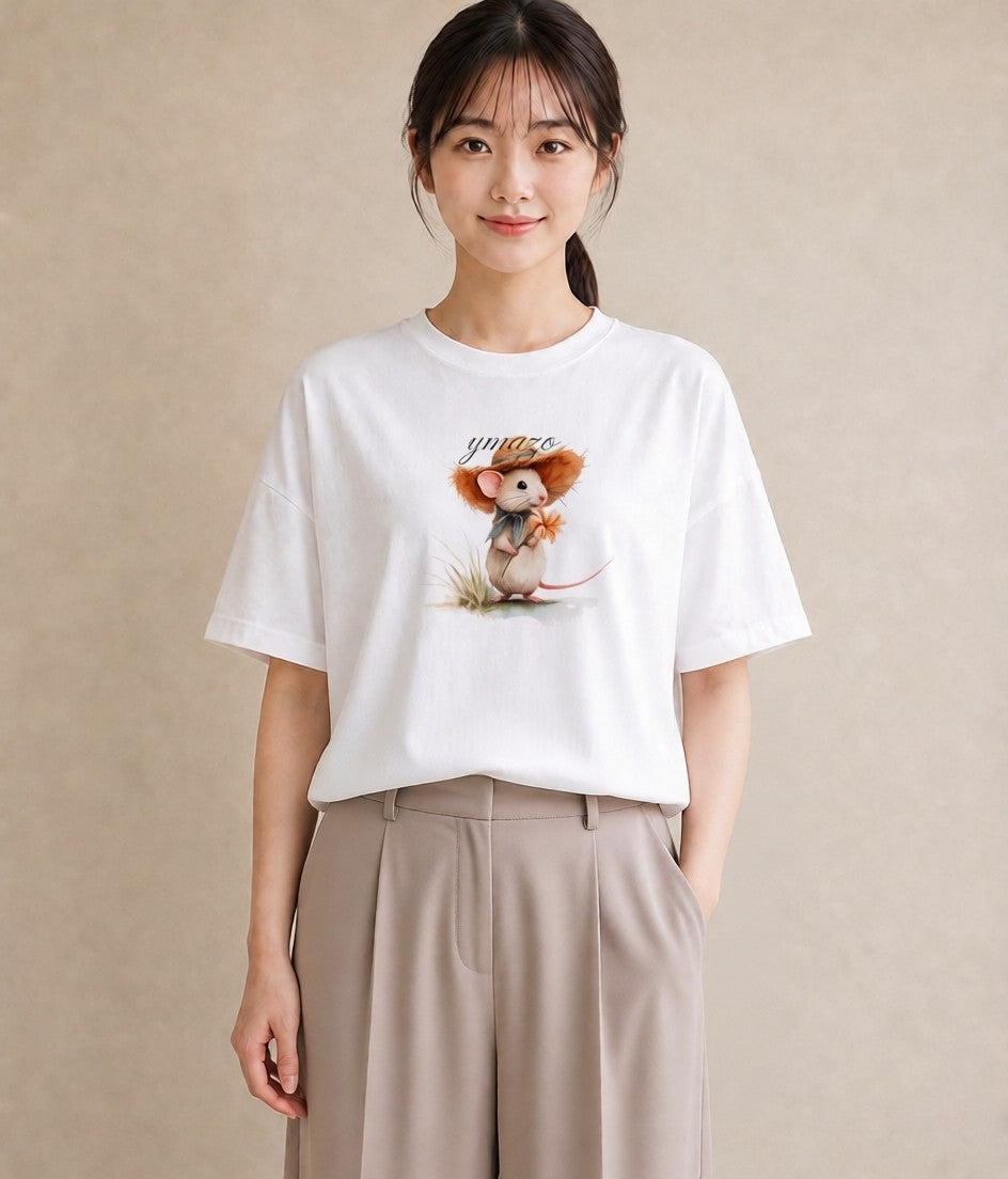デザインTシャツ レディース デグー ペット 動物 イラスト 淡色 休日 ペアコーデ 白T YMAZO