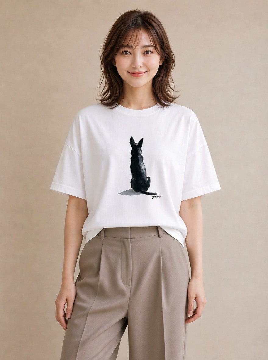 半袖Tシャツ レディース ジャーマンシェパード 犬 いぬ イラスト お洒落 社会人 女性 白T YMAZO
