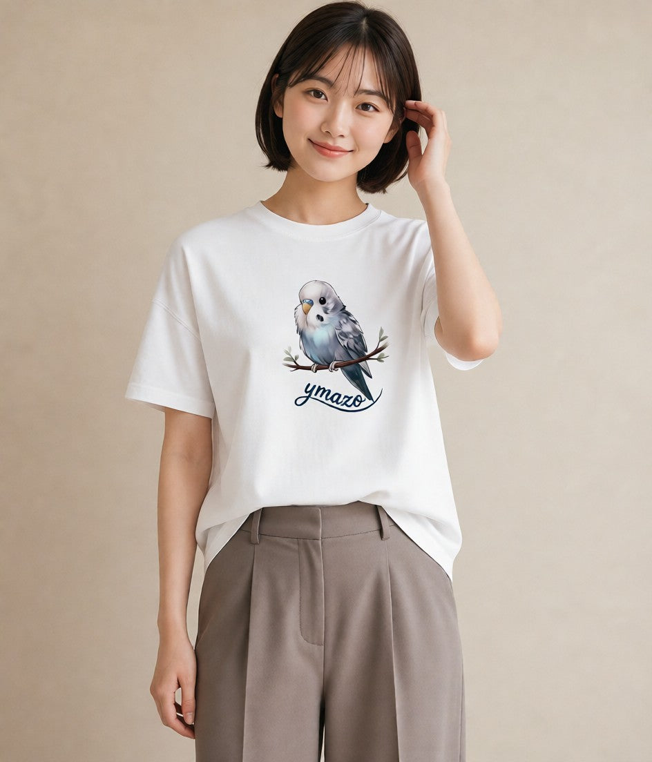 プリントTシャツ レディース 桜文鳥 ペット 動物 イラスト ガーリー 送別ギフト 通勤 白T YMAZO