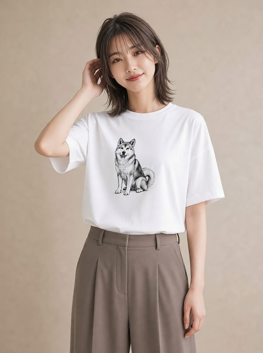 グラフィックTシャツ レディース 秋田犬 犬 いぬ イラスト 上品 姉妹 送別ギフト 白T YMAZO