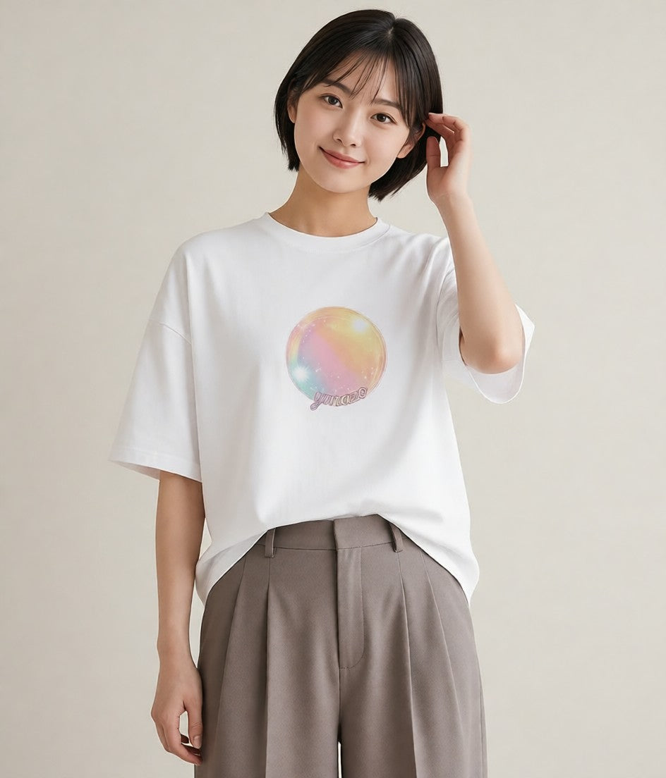 半袖Tシャツ レディース わたあめ 食べ物 フード イラスト 個性的 クリスマス 旅行 白T YMAZO
