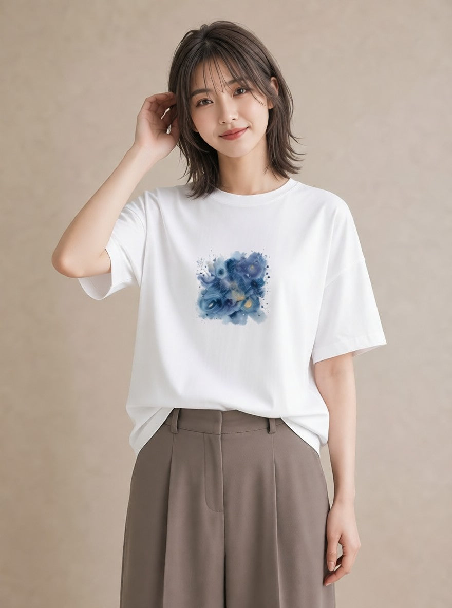 プリントTシャツ レディース 獅子座 星空 宇宙 イラスト ポップ カフェ巡り 女子会 白T YMAZO