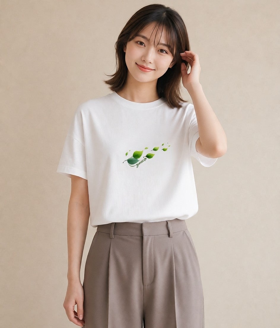 グラフィックTシャツ レディース 葉っぱ 植物 ボタニカル イラスト 可愛い デイリーウェア 休日 白T YMAZO