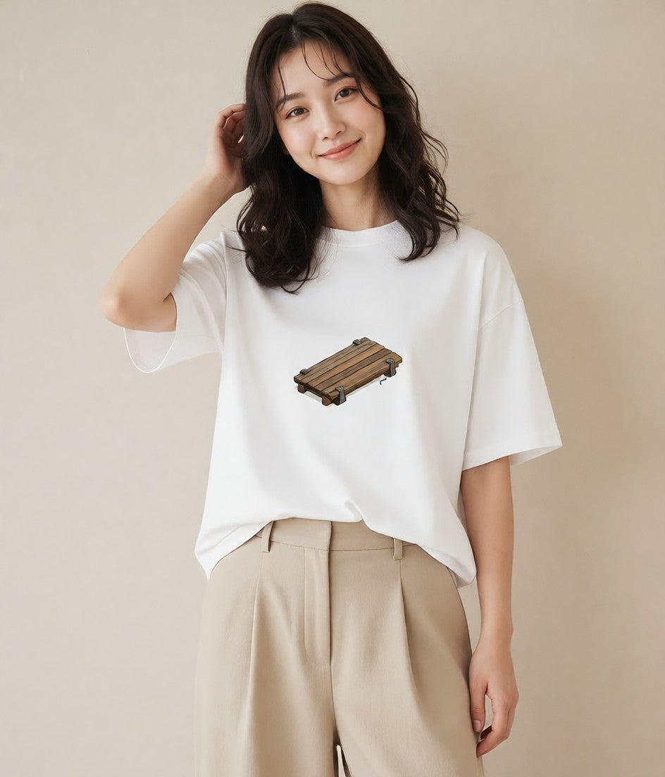 プリントTシャツ レディース 雨上がりのベンチ ベンチ ナチュラル アンティーク イラスト ポップ カフェ巡り 女子会 白T YMAZO