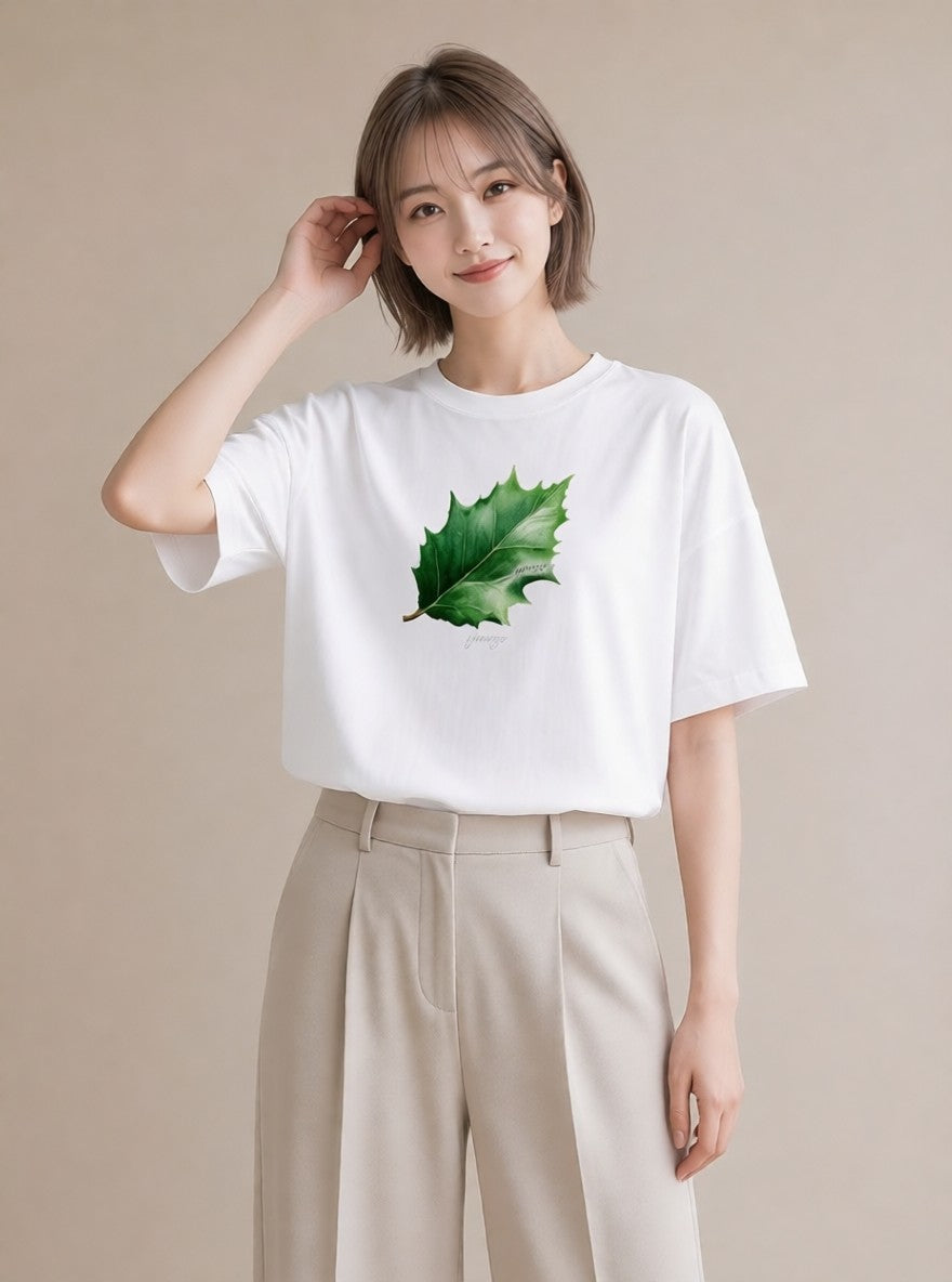 半袖Tシャツ レディース 葉っぱ 植物 ボタニカル イラスト ヴィンテージ風 通学 誕生日プレゼント 白T YMAZO