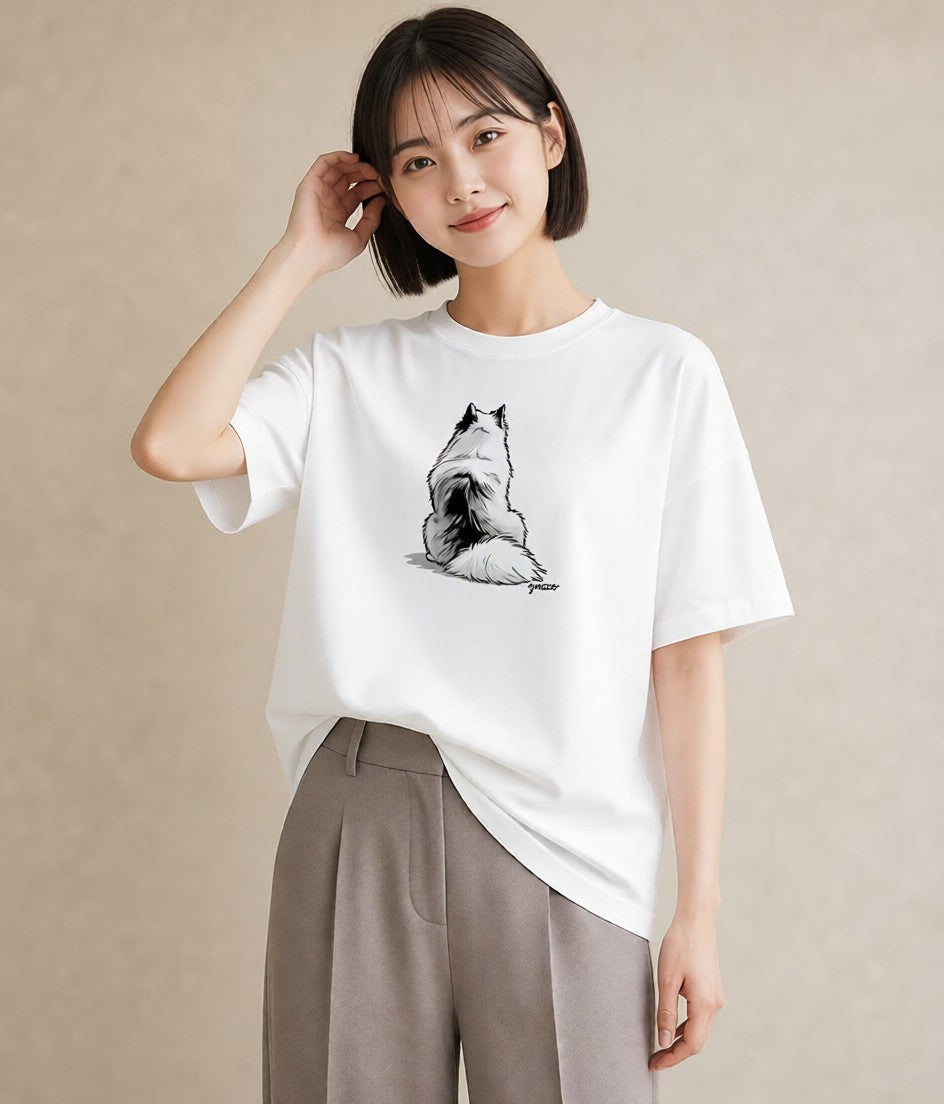 Tシャツ レディース サモエド 犬 いぬ イラスト 旅行コーデ ラフ レイヤード 白T YMAZO