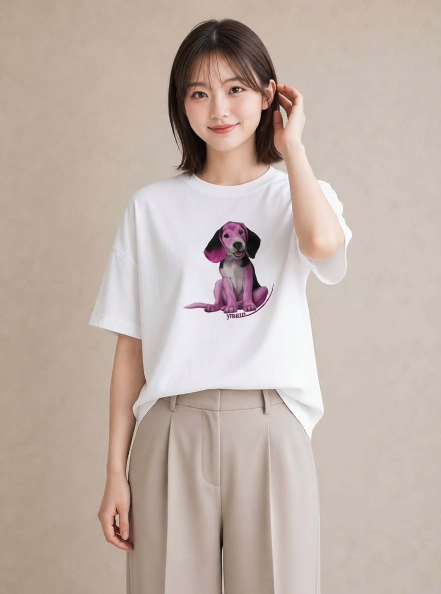 プリントTシャツ レディース ビーグル 犬 いぬ イラスト きれいめ 女性 旅行用 白T YMAZO