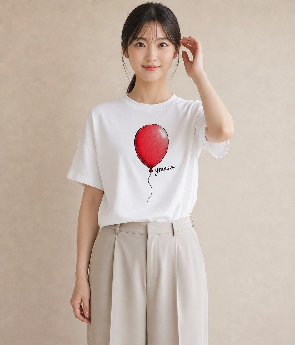 デザインTシャツ レディース 紙風船 和紙 ナチュラル アンティーク イラスト モード ペアコーデ 秋コーデ 白T YMAZO