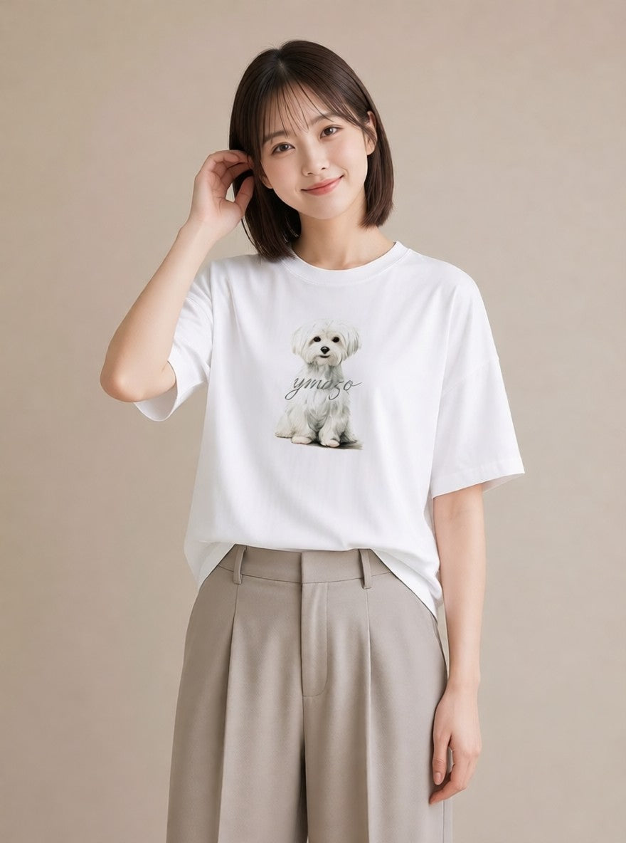 グラフィックTシャツ レディース マルチーズ 犬 いぬ イラスト 手描き風 デート 帰省 白T YMAZO