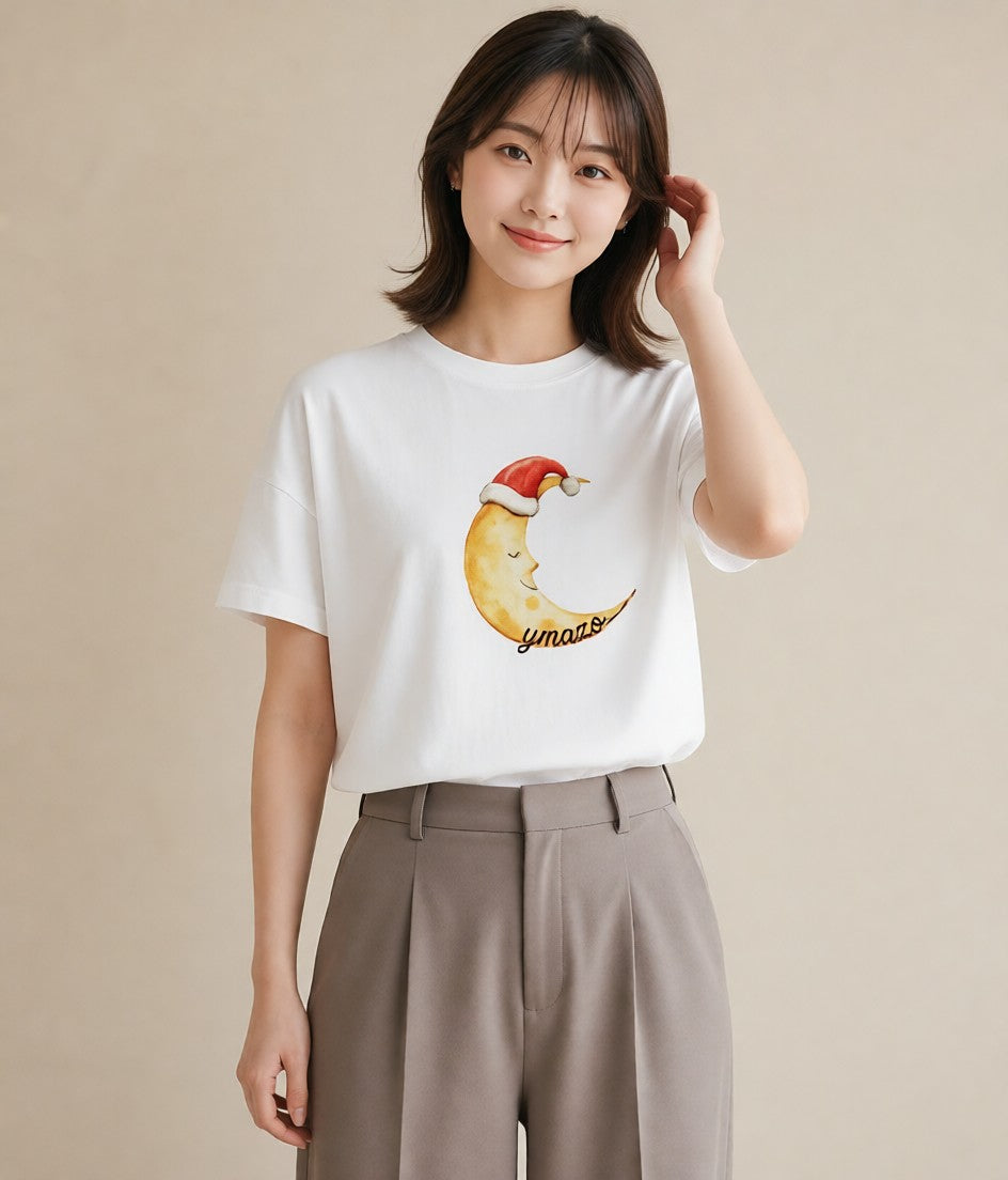 グラフィックTシャツ レディース 月 星空 宇宙 イラスト モード 誕生日プレゼント 綿100 白T YMAZO