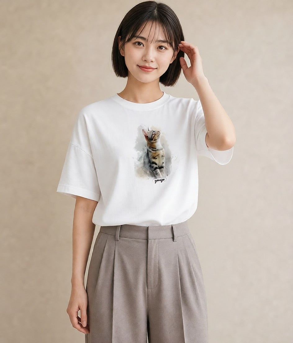 デザインTシャツ レディース スフィンクス 猫 ねこ イラスト 北欧風 親子 20代 白T YMAZO