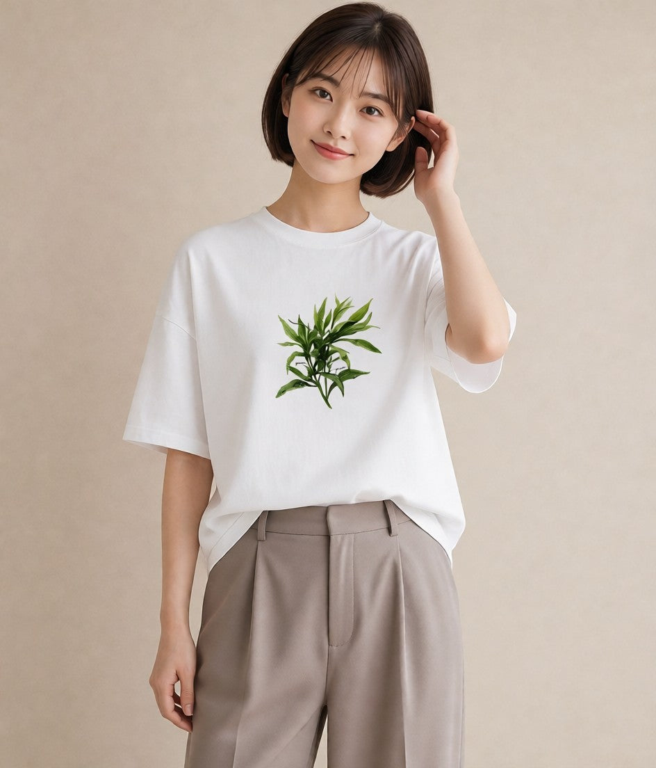 プリントTシャツ レディース ハーブティー 食べ物 フード イラスト ユニーク ママ カフェ服 白T YMAZO