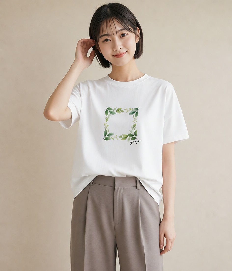 半袖Tシャツ レディース つる 植物 ボタニカル イラスト お洒落 女性 旅行用 白T YMAZO