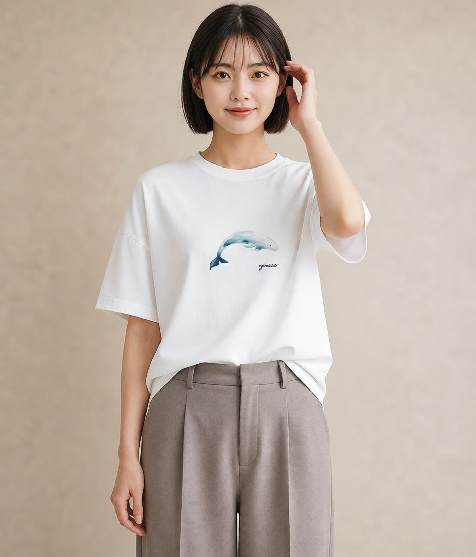 プリントTシャツ レディース ジンベエザメ 海の生き物 海 イラスト ゆるかわ お揃い 親子 白T YMAZO