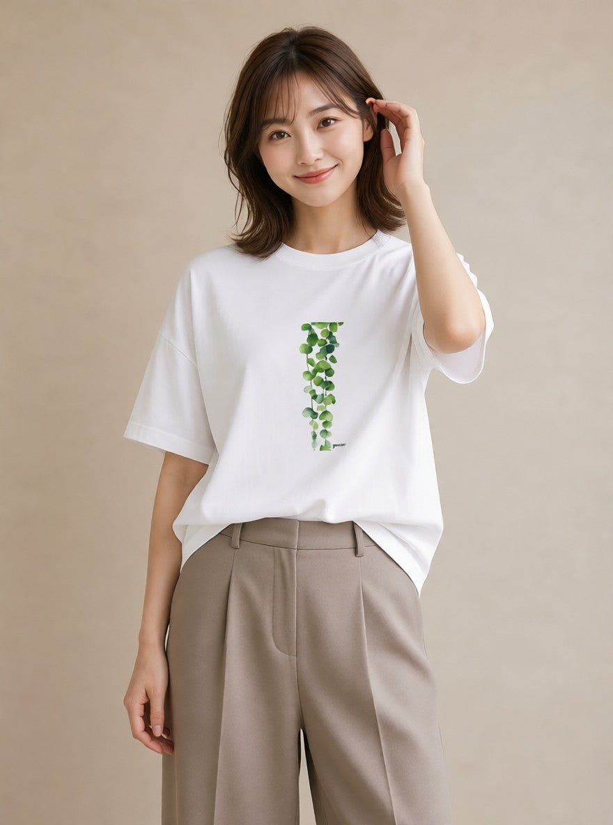 半袖Tシャツ レディース ユーカリ 植物 ボタニカル イラスト ゆるかわ 20代 カジュアルコーデ 白T YMAZO