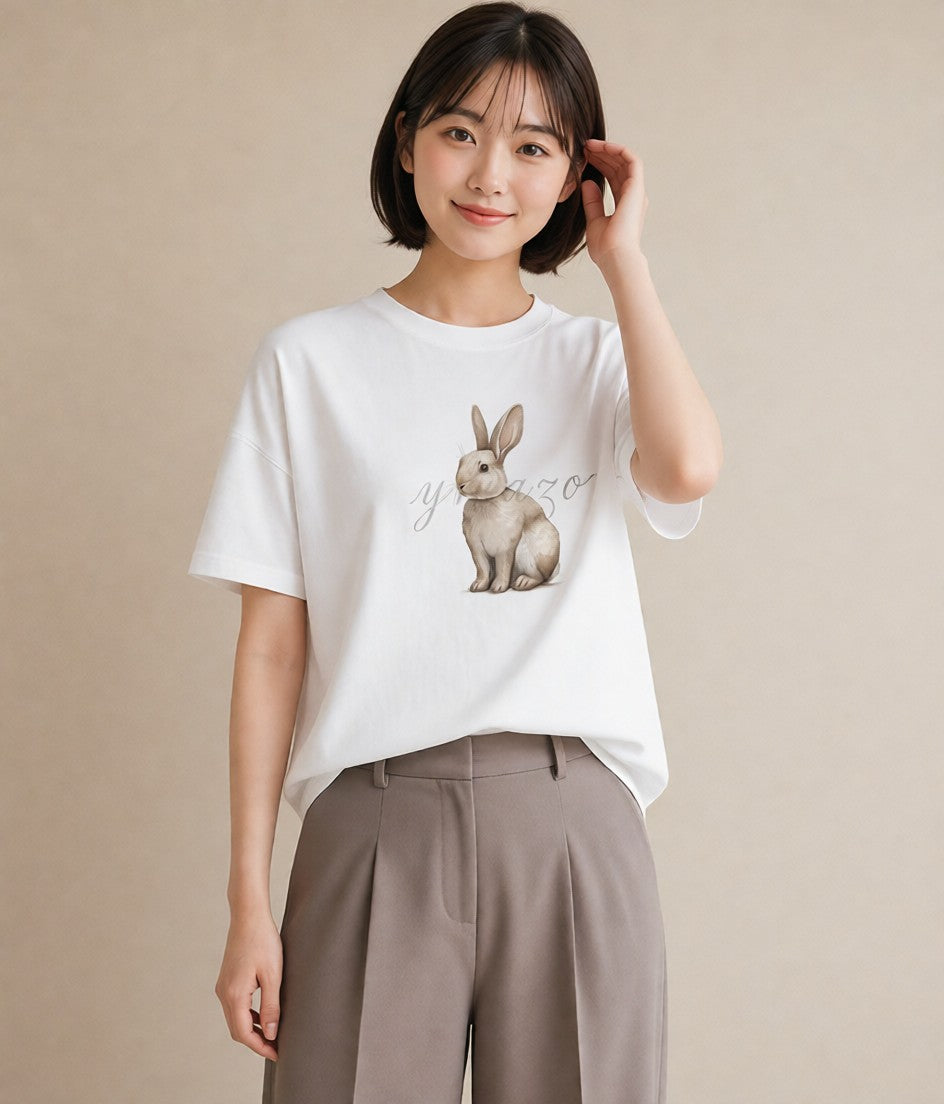 半袖Tシャツ レディース チンチラ ペット 動物 イラスト きれいめカジュアル 夏コーデ 通学 白T YMAZO