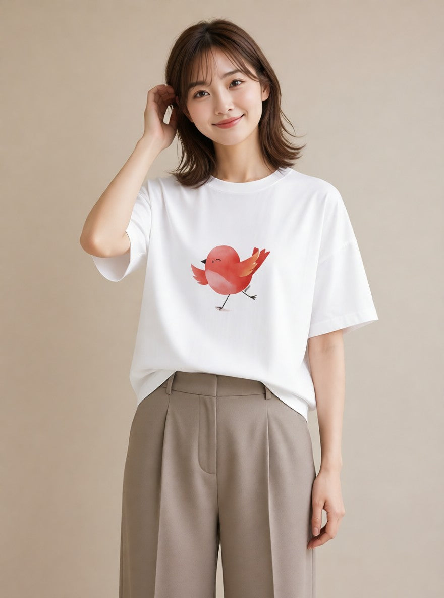 グラフィックTシャツ レディース コザクラインコ ペット 動物 イラスト 個性的 旅行用 海 白T YMAZO