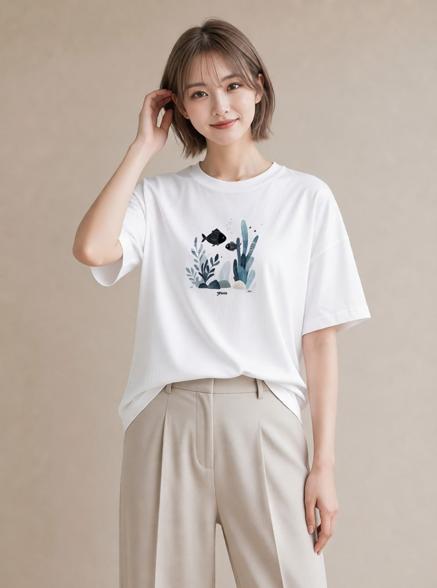 Tシャツ レディース 出目金 ペット 動物 イラスト 個性的 週末コーデ 敬老の日 白T YMAZO