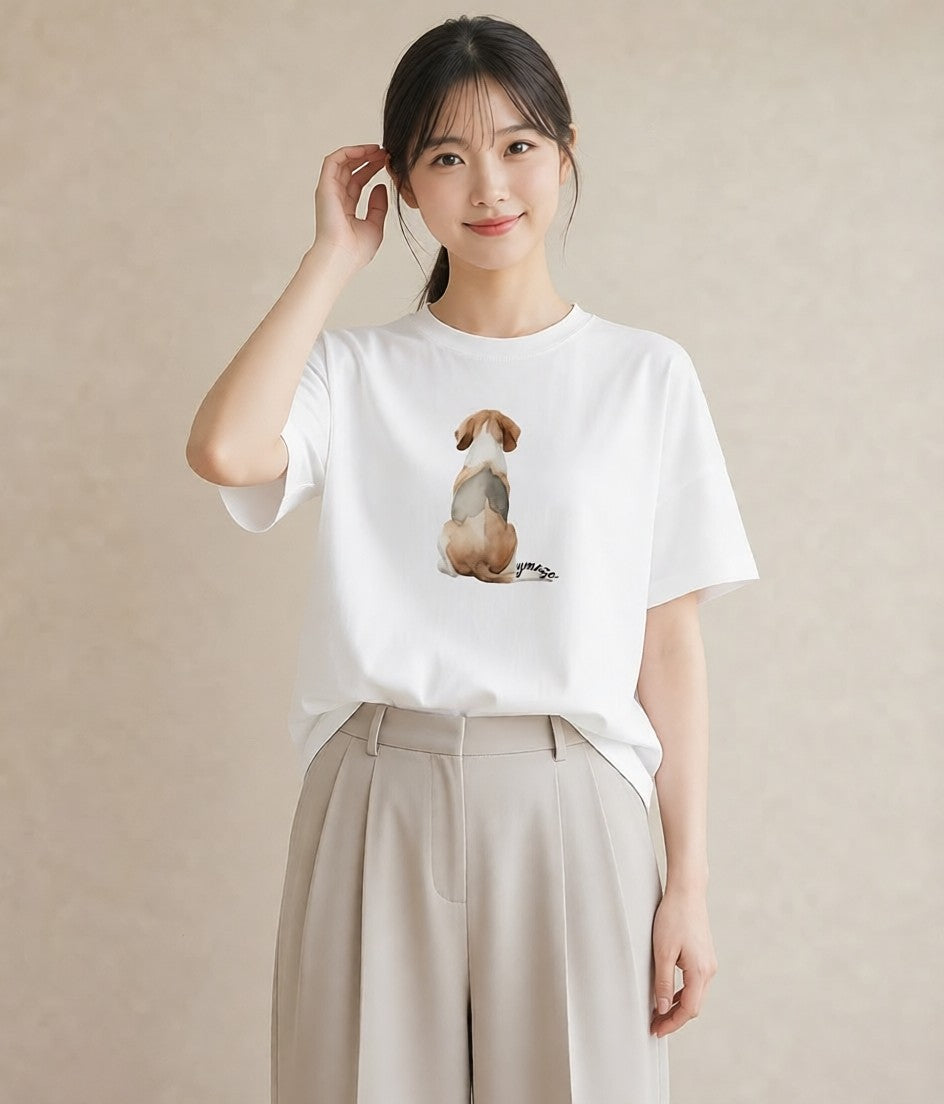 デザインTシャツ レディース ビーグル 犬 いぬ イラスト 休日コーデ 夏コーデ 通学 白T YMAZO