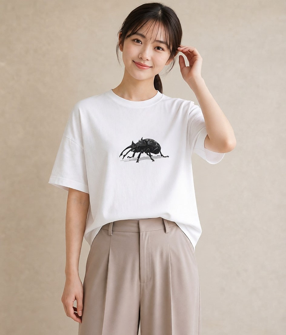 プリントTシャツ レディース クワガタ 昆虫 虫 イラスト ポップ 週末コーデ 敬老の日 白T YMAZO