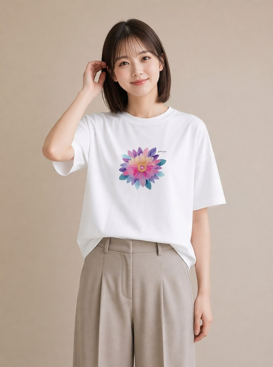 半袖Tシャツ レディース たんぽぽ 花 花柄 イラスト ラフ 春コーデ 姉妹 白T YMAZO