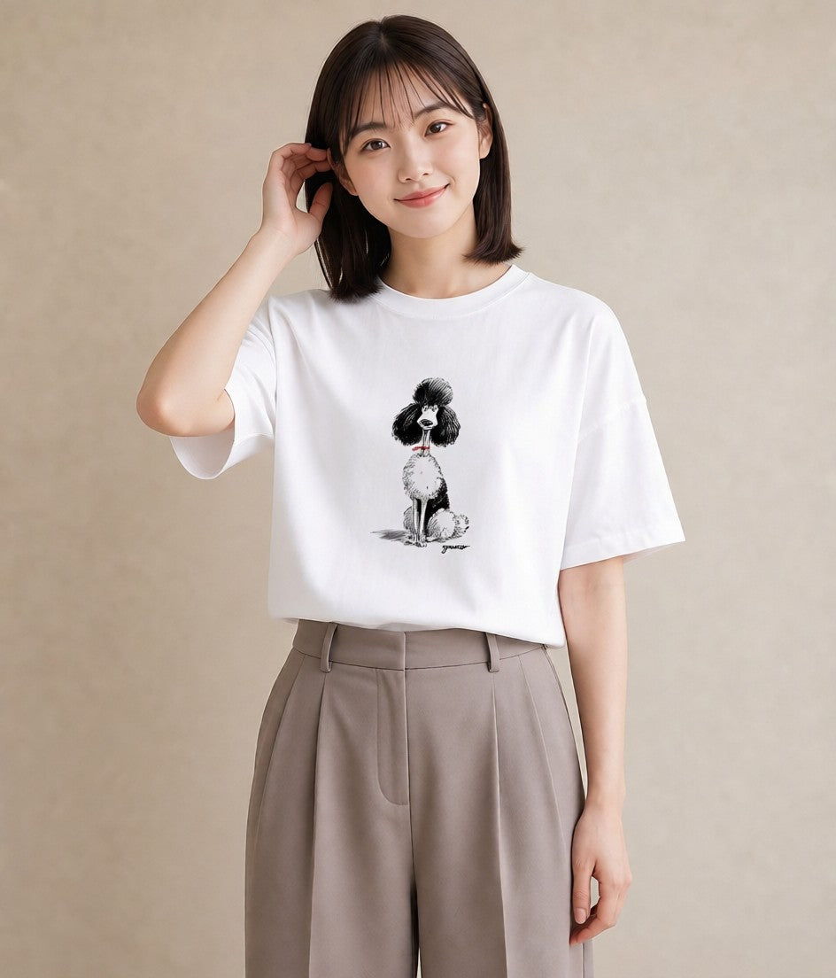 デザインTシャツ レディース トイプードル プードル 犬 いぬ イラスト 綿100 デート 白T YMAZO