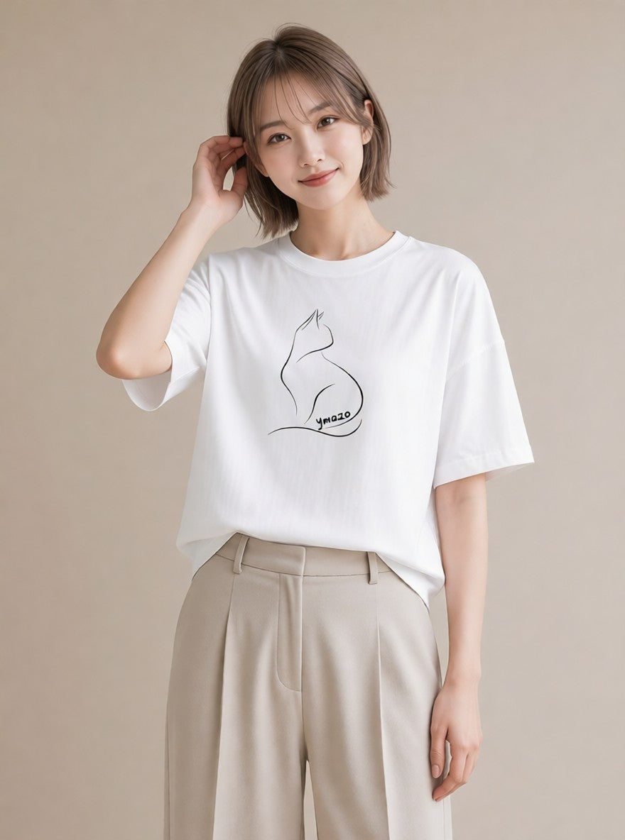 グラフィックTシャツ レディース 猫 ねこ ネコ イラスト ニュアンス デート 帰省 白T YMAZO