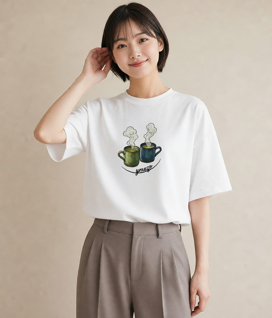 デザインTシャツ レディース 抹茶 食べ物 フード イラスト きれいめカジュアル 帰省 ラフ 白T YMAZO