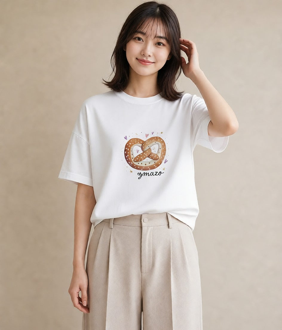 グラフィックTシャツ レディース パン 食べ物 フード イラスト モード 帰省 ラフ 白T YMAZO