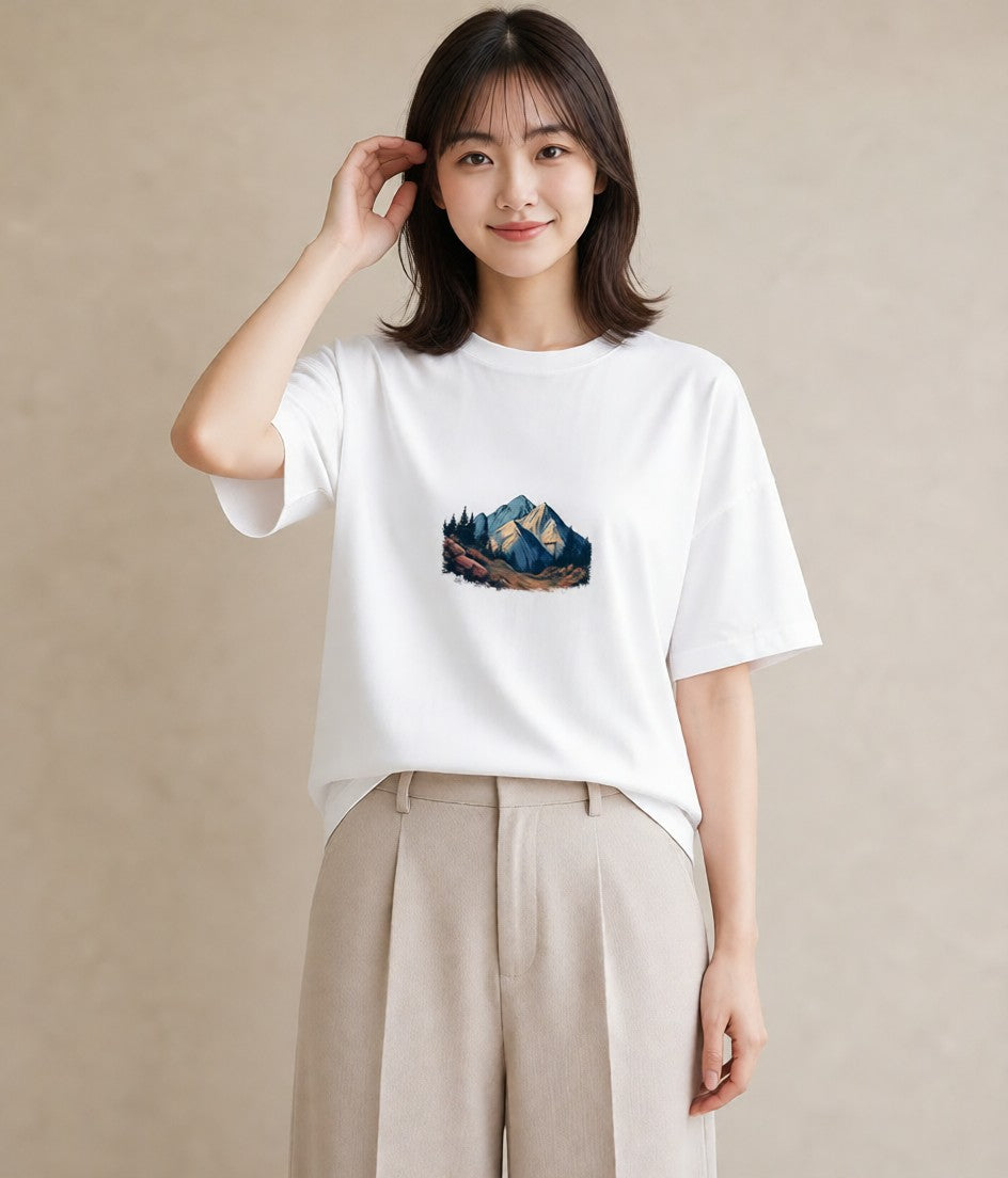 プリントTシャツ レディース 山 星空 宇宙 イラスト 在宅 公園 白T YMAZO