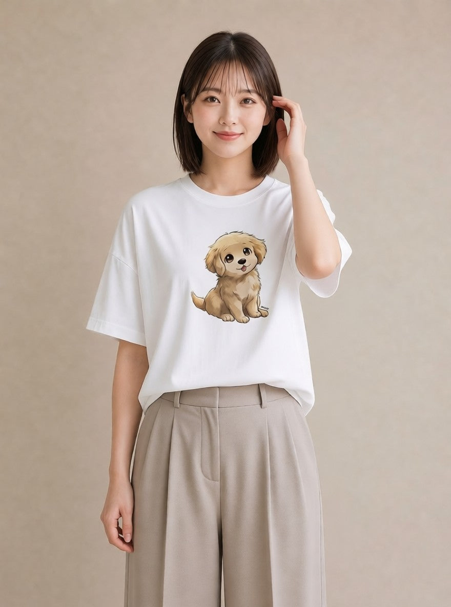 デザインTシャツ レディース 犬 いぬ イラスト カジュアル お出かけ 普段着 白T YMAZO