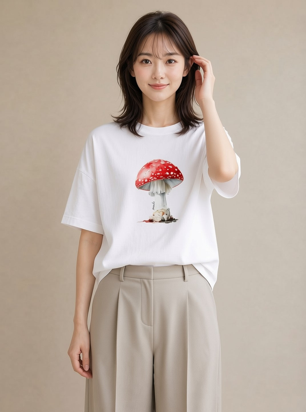 プリントTシャツ レディース きのこ 植物 ボタニカル イラスト こなれ感 女子会 お揃い 白T YMAZO