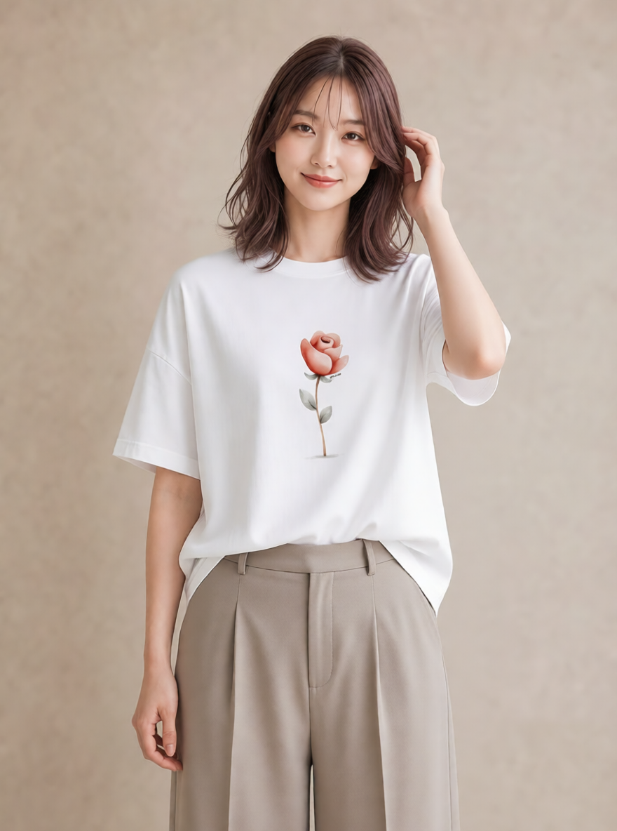 プリントTシャツ レディース バラ 薔薇 ローズ 花 花柄 イラスト ニュアンス 公園 ママ 白T