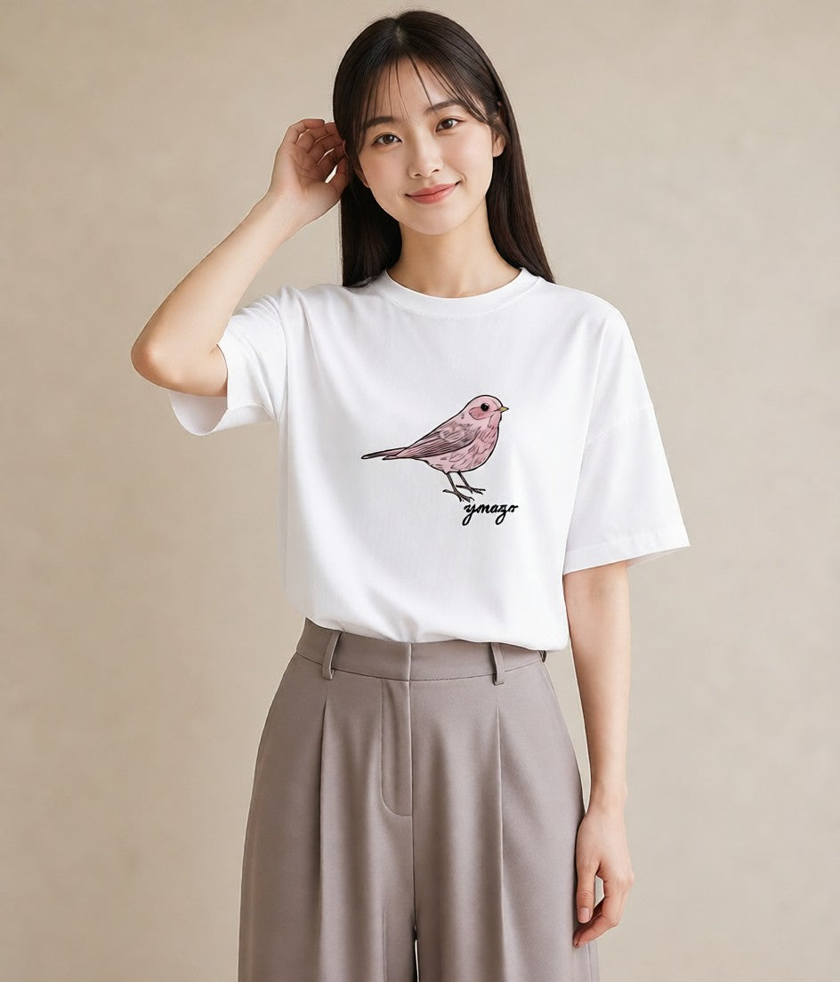 半袖Tシャツ レディース マメルリハ ペット 動物 イラスト シンプル ラフ レイヤード 白T YMAZO