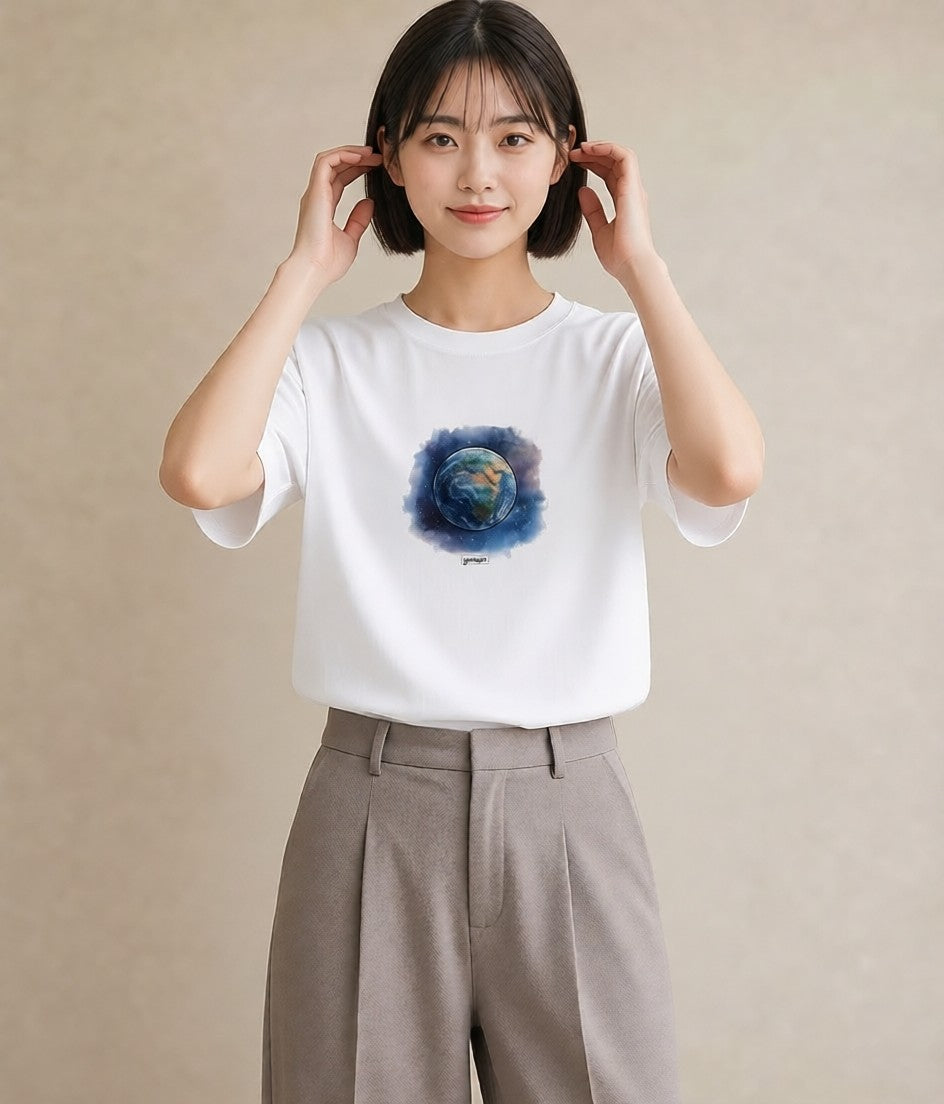 Tシャツ レディース 宇宙 星空 イラスト ユニーク レイヤード 友達ギフト 白T YMAZO