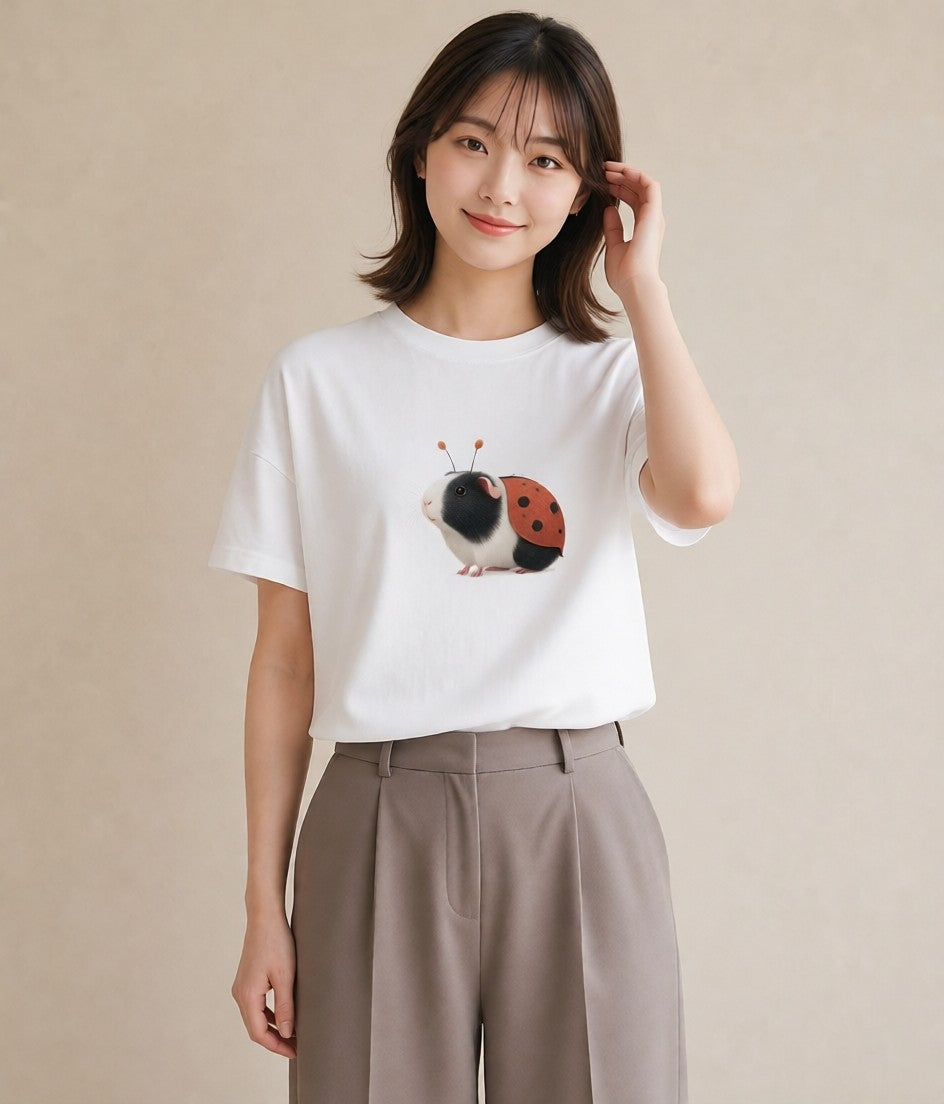 プリントTシャツ レディース てんとう虫 昆虫 虫 イラスト 韓国風 春服 ミセス 白T YMAZO