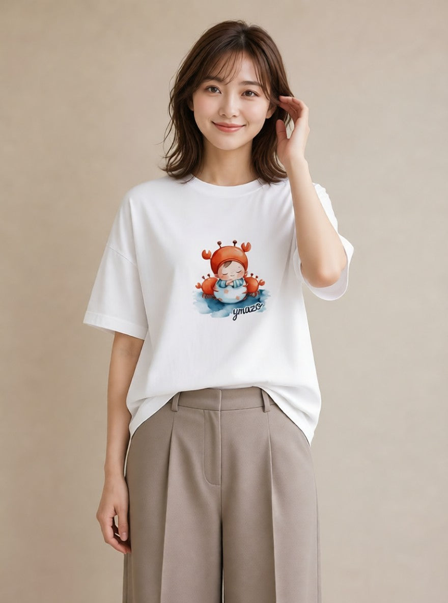 デザインTシャツ レディース ヤドカリ 海の生き物 海 イラスト ナチュラル 敬老の日 ホワイトデー 白T YMAZO