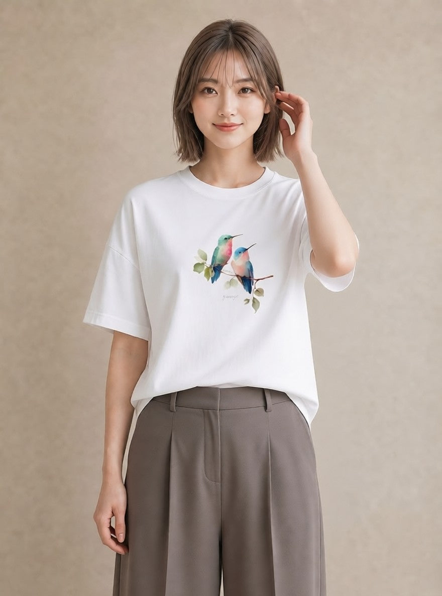 グラフィックTシャツ レディース コザクラインコ ペット 動物 イラスト 上品 女性向けギフト 散歩 白T YMAZO