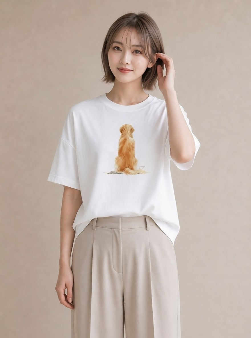 デザインTシャツ レディース 愛犬 犬 いぬ イラスト ユニーク カフェ巡り 女子会 白T YMAZO